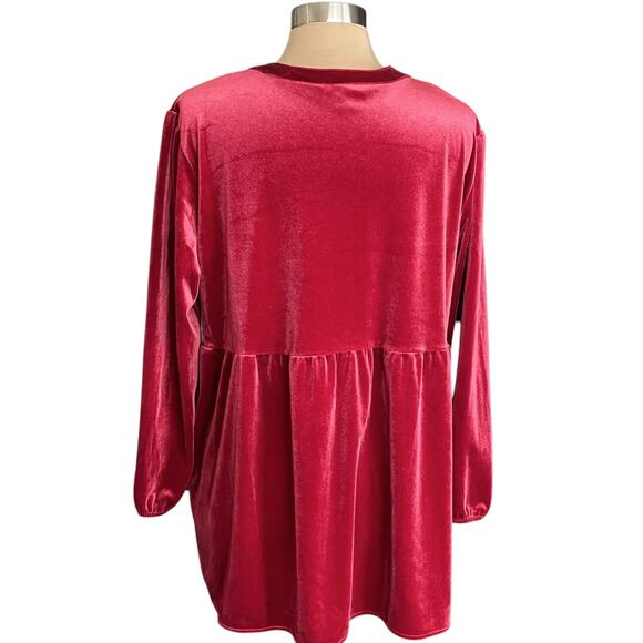 Pioneer Woman Wine Velvet Tone-on-Tone Embroidery Peplum Boho Top Sz XL Romance - Picture 2 of 9